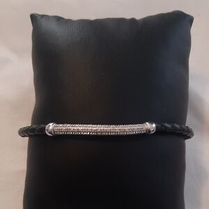 Black Braided Bracelet with Silver And Diamond Chips.